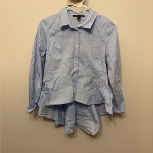 Blue Striped Button-Up Peplum Shirt